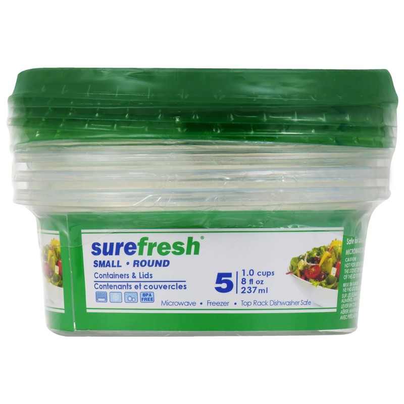 Surefresh Plastic Food Storage Containers, Rectangular, 5-Pack, BPA Free, Leakproof,