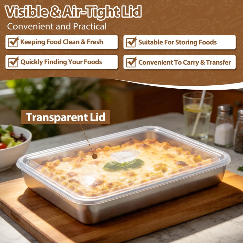TeamFar Stainless Steel Lasagna Pan with Lid, 12.4x9.8x2 Inch Baking