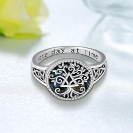 Peireara Sobriety Gifts for Women 925 Sterling Silver Tree of Life Sobriety Rings Sober Gifts Alcoholics Anonymous Gifts for Women (AA Ring 8)