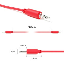 ExcelValley - 5-Pack - Mono Modular Patch Cables - TS 3.5mm 1/8" Eurorack Synthesizer [Red | 20 cm - 7.87"]