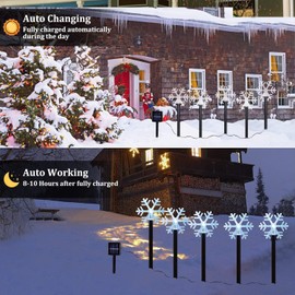 Christmas Snowflake Stake Lights, Set of 5 Solar Christmas Pathway Markers with Cool White Fairy Lights for Outdoor Holiday Walkway Patio Garden Christmas Decorations (Cool White-A)