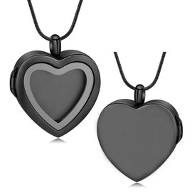 QGJNSGC Heart Urn Necklace for Ashes Photo Frame Cremation Jewelry Memorical Stainless Steel Keepsake Urn Pendant for Men Women-Customize (Black)