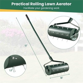 Pemberly Row 18 inch Manual Lawn Aerator Heavy Duty Rolling Grass Green