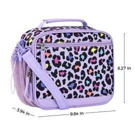 Choco Mocha Cheetah Lunch Box Kids Lunch Box for Girls Lunch Boxes for School Lunch Bag ice packs with Shoulder Strap for Toddler Preschool Kindergarten Purple