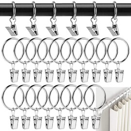 Curtain Rings Curtain Rings 40 Pieces Curtain Clips 38 mm Curtain Rings with Clips Curtains Clip Metal Curtain Rings Silver for Curtain Rod and Shower Curtain Hanging Ring