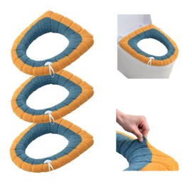 Toilet Seat Warmer Covers 4-Pack - Washable Stretchable Toilet Seat Cushion for Elongated & Round Toilets | 4 Seasonal Designs | Winter Comfort for Family (Extra large dark green and yellow)