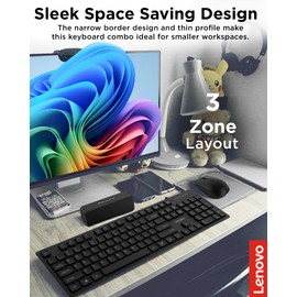 Lenovo 305 USB-C Wired Keyboard & Mouse Combo, Black, Spill-Resistant, Narrow Border, Adjustable Tilt, Full-Size Keyboard & Mouse, Compatible with Laptop, PC, Tablet, USB-C Connectivity Gaming Office