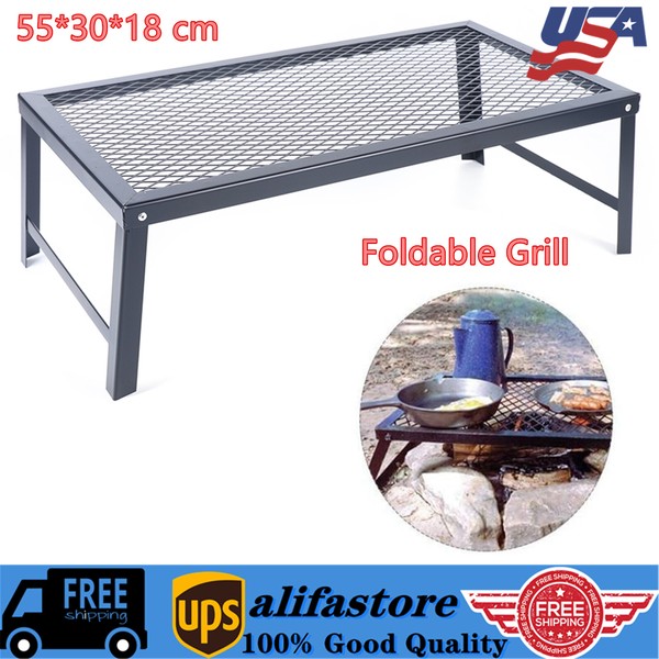 Folding Campfire Grill Fire Pit Cooking Grate Bbq Rack Griddle