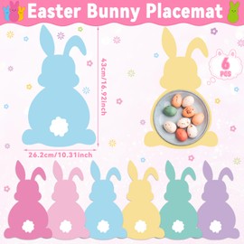 6 Pcs Easter Bunny Placemats Set Bunny Happy Easter Plastic Table Mats Rabbit Kitchen Mats Washable Seasonal Table Decoration for Indoor Outdoor Spring Holiday Party Decor Home Kitchen Dining Supplies