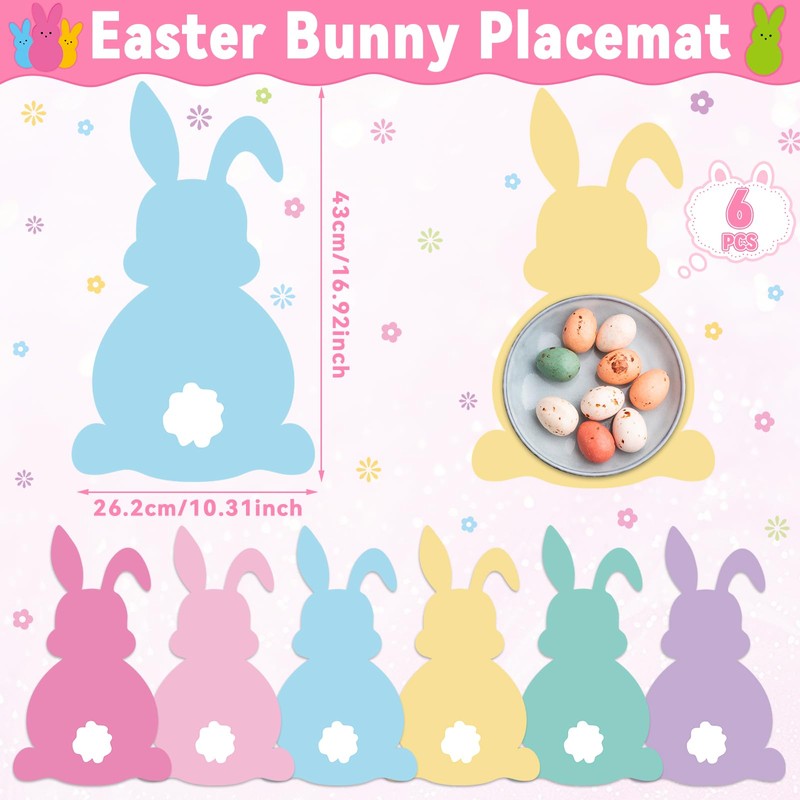 6 Pcs Easter Bunny Placemats Set Bunny Happy Easter Plastic