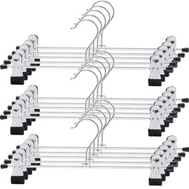 PYJLBX Pant Hangers, 15 Pack Metal Skirt Hangers Trouser Clothes Hanger, Heavy Duty Hangers with Non-Slip Adjustable Clips, Stainless Steel Coat Hanger Ultra Thin Hangers Space Saving,for Pants,Skirts