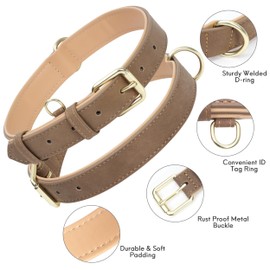 Jumpress Leather Dog Collar for Small Medium Large Dogs, Soft Padded Dog Leather Collar with Heavy Duty Gold Buckle, Durable & Comfortable for Large Dogs Daily Walking (Light Brown, L)