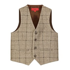 Gioberti Boy's Tweed Plaid Formal Suit Vest, Brown Herringbone Graph, Size 5