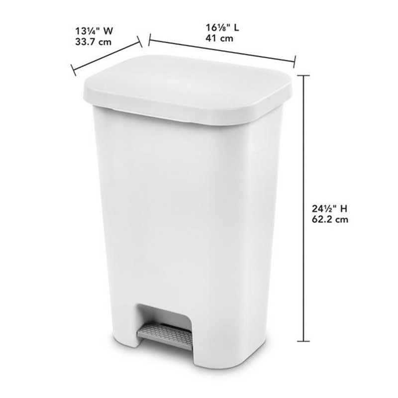 Sterilite 11.9 Gallon Rectangular Step On Kitchen Plastic Indoor Wastebasket