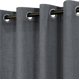 Grey Living Room Curtains 96 Inches Long 2 Panels Grommet Eyelet Neutral Linen Sheer Soft Cotton Modern Farmhouse Drape Light Filtering Semi Sheer Charcoal Gray Curtain Ceiling to Floor 52x96 Length