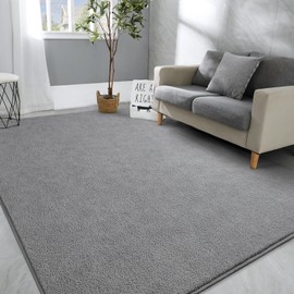 Hutha Large Area Rugs for Bedroom Living Room, 7x10 Grey Solid Fluffy Super Soft Memory-Foam Furry Bedside Carpets, Modern Indoor Floor Rug Aesthetic Minimalist Rug for Kids Girls Boys Home Decor