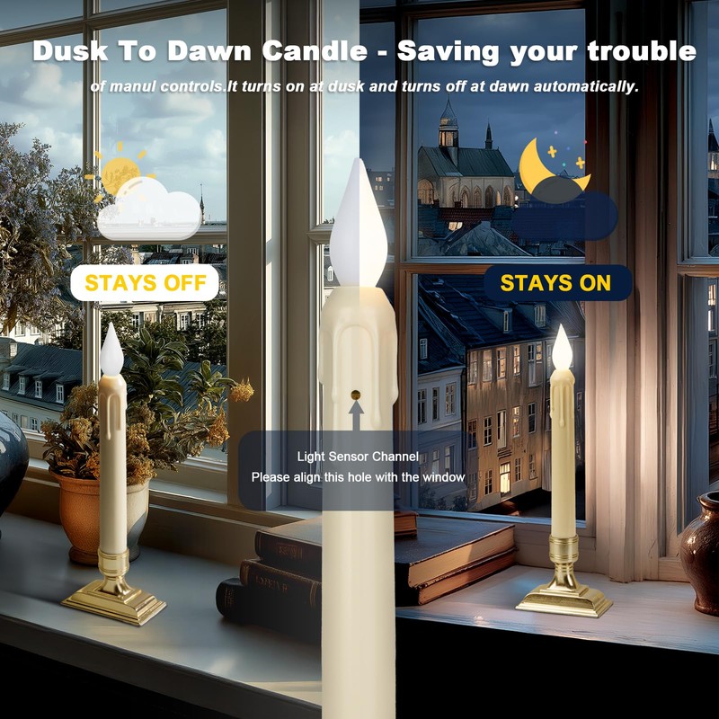 Meigic 6 Pcs Sensor Dawn to Dusk Window Candles, Flickering