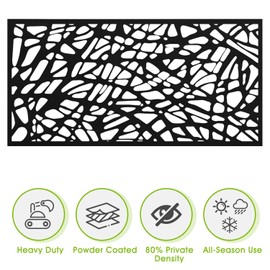 Casaphoria 72" H x 47" W Metal Outdoor Privacy Screen, Freestanding Decorative Divider for Patio, Deck, Balcony, and Garden with Stable Base, Black Net