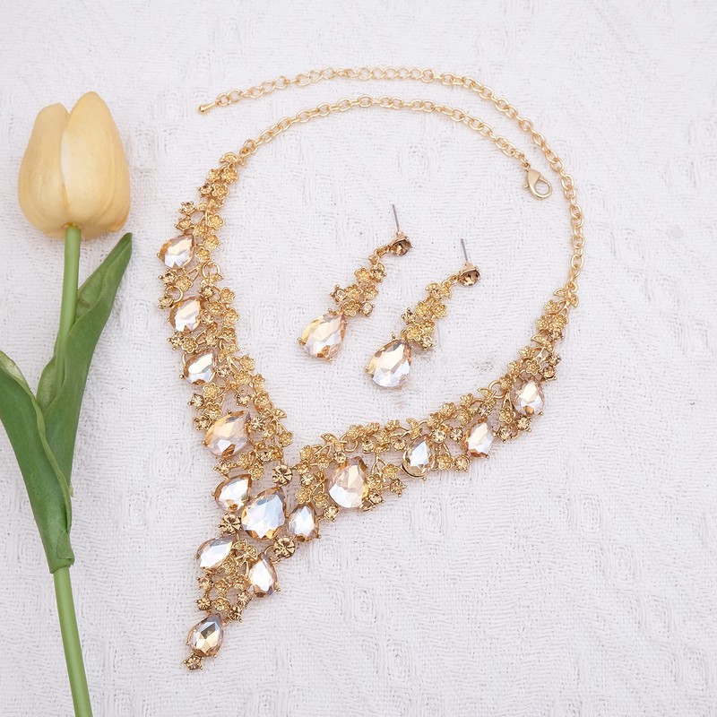 CSY Elegant Crystal Costume Jewelry Sets Flower Bridal Necklace Earrings