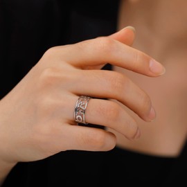 SIPURIS Egypt Eye of Horus Ring Egyptian Ankh Cross Anxiety Spinner Ring Stainless Steel Rotating Fidget Ring Stress Relieving Wedding for Men Women Couple Promise