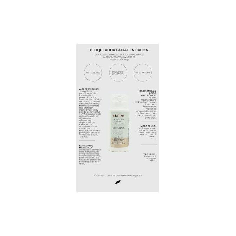 Sialbé Bloqueador Solar Facial- Bloqueador Solar Facial, Sunscreen, Protector Solar