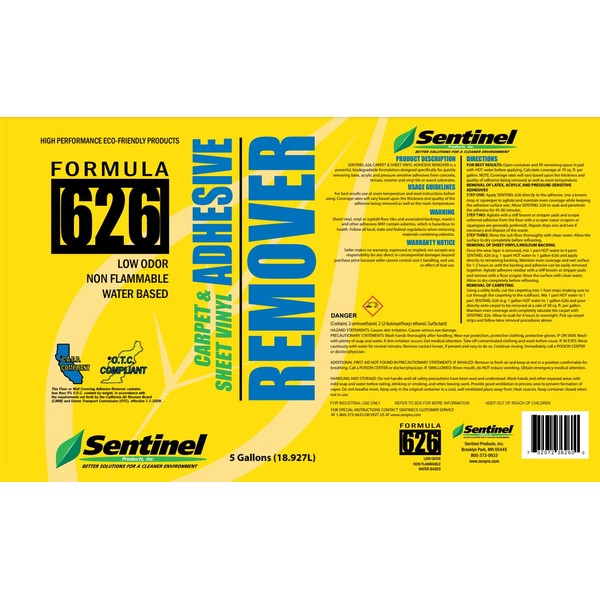 Sentinel Formula 626 Carpet and Sheet Vinyl Adhesive Remover, 5 Gallons