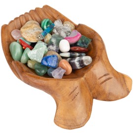 Curawood Carved Hands Offering Bowl - Showcase Your Healing Stones - Crystal Holder for Stones - Key Bowl - Crystal Storage Tray - Decorative Hand Bowl for Rock Display - Crystal Shelf Display, Large