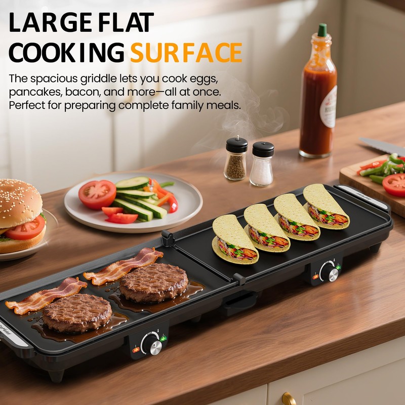 Sunvivi Electric Griddle Flat Grill: Indoor Grill with 2 Adjustable