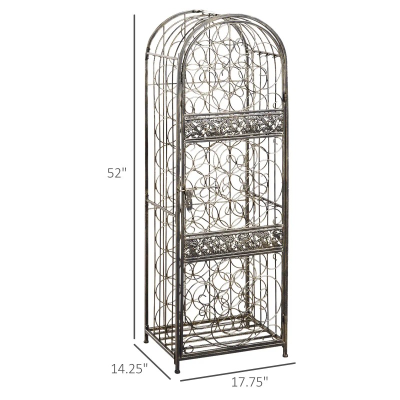 Antique Bronze 45-Bottle Wrought Iron Wine Rack with Lock Elegant