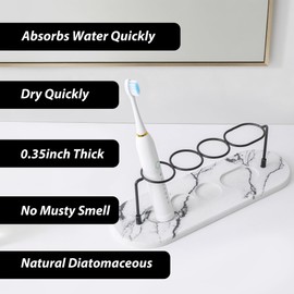 Volminex Toothbrush Holders for Bathrooms, Drying Stone Toothbrush Holder, Diatomite Quick Drying Electric Toothbrush and Toothpaste Organizer, for Bathroom Countertop Organizer (Marble White)