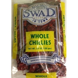 Swad Whole Red Dried Chillies 3.5oz., 100 Grams/ Indian Groceries by Swad [Foods] by Swad
