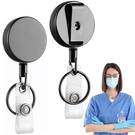 2 x extendible key fobs, extendable key chain, card holder, ID card holder for name card, keychain, card holder and belt clip