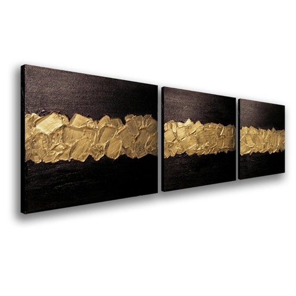 sechars Elegance Canvas Wall Art Modern Handmade Oil Painting Black and Gold Abstract Artwork Wood Inside Framed Home Living Room Decoration Wall Hanging Art Set of 3