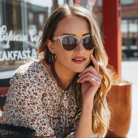 ViewJoy Oversized Polarized Sunglasses for Womens Retro Round Designer Vintage Brown Trendy Frame