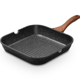 ESLITE LIFE 11 Inch Nonstick Grill Pan for Indoor Cooking, Versatile Induction Square Large Grilling Skillet Steak Pan for Stove Tops, PTFE & PFOA Free, Black