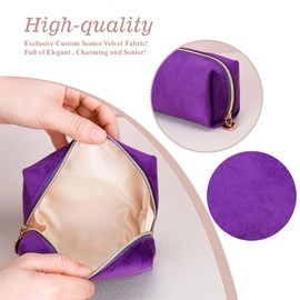 Sluxa Calssic Small make up bags, Purple Velvet cute makeup bag,Travel makeup bag for women,Mini makeup bag for purse