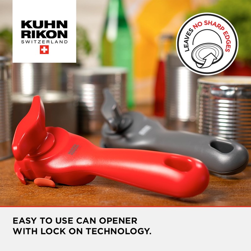 Kuhn Rikon Can Opener with Lid-Lifting Pincers, Tin Opener with