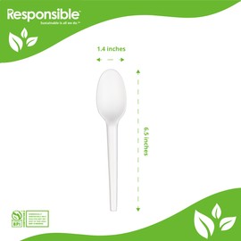 Responsible Products 6.5" Spoons Individual Wrap, Certified Compostable Utensil Cutlery Kits, Tree-Free, Made Without PFAS, White (750 Count)