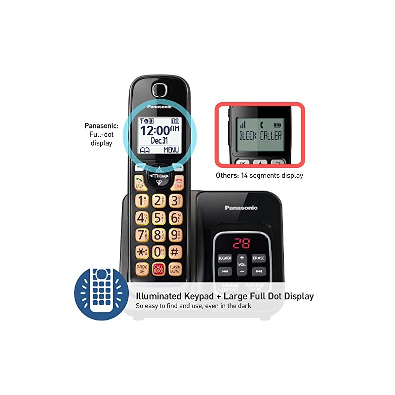 Panasonic Cordless Phone with Answering Machine, Advanced Call Block, Bilingual