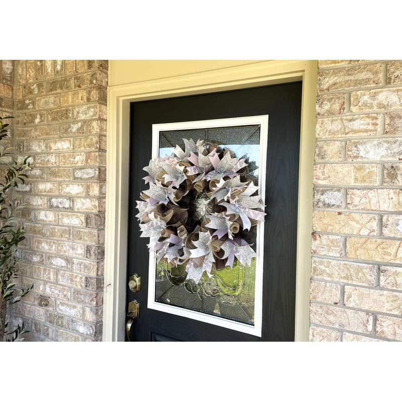 Lovely Lavender Floral Dragonfly Spring Summer Fall Deco Mesh Wreath,