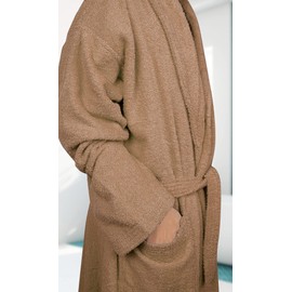 Pristine Linen 100% Cotton Terry Bathrobe for Women & Men, Luxury Spa & Hotel-Style Terry Cloth Unisex Robe With Shawl Collar - Beige