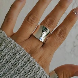 Chunky Gold Rings That Don't Tarnish Gold Wide Band Rings for Women Statement Silver Rings for Women Men Size 6,7,8,9,10 (Silver, 10)