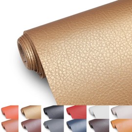 Faux Leather Fabric, 55" Wide Upholstery Fabric by The Yard Marine Vinyl Fabric Outdoor Pu Leather Waterproof Sheets Fabric for Crafts Sewings Sofa Wallets Handbag Earrings Bows 1 Yard Gold