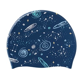 Kids Swim Cap for Boys Girls Starry Sky Starry Night Silicone Swimming Cap Waterproof Swim Hat for Age 3-14 Children