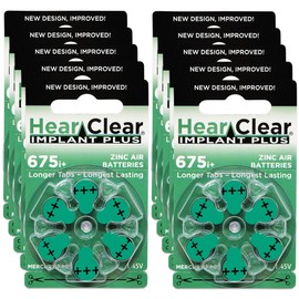Hear Clear Size 675P Cochlear Implant Hearing Aid Batteries Green Tab (60 Batteries)