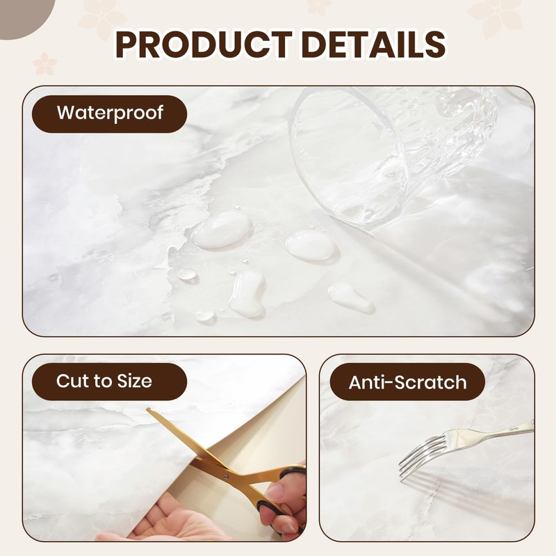 OstepDecor Marble-Look Table Protector 36 x 60 in, Waterproof PVC