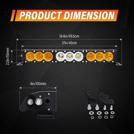 SKYWORLD Single Row LED Light Bar with 12V Wiring Harness Kit, 17 inch 90W Dual Color White Amber Offroad Driving Fog Lights Roof Bumper LED Bar for Car Truck SUV UTE ATV 4x4 4WD Vehicles