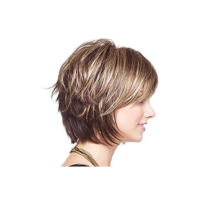 Pelucas de Pelo Rubio Corto con Flequillo Peluca de Pelo