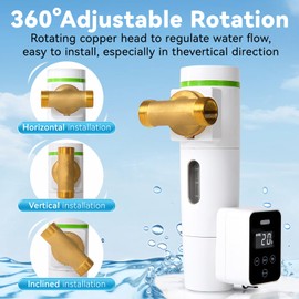 Spin Down Sediment Water Filter,Auto Flushing Module with Touch-Screenr,Reusable Whole House Water Filter,50-Micron Filtration System, 360° Rotatable Head, Dual Power Supply,Pressure Gauge