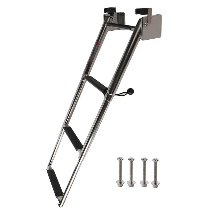 Marine 316 Stainless Steel Telescoping Folding Transom Ladder, 4 Steps